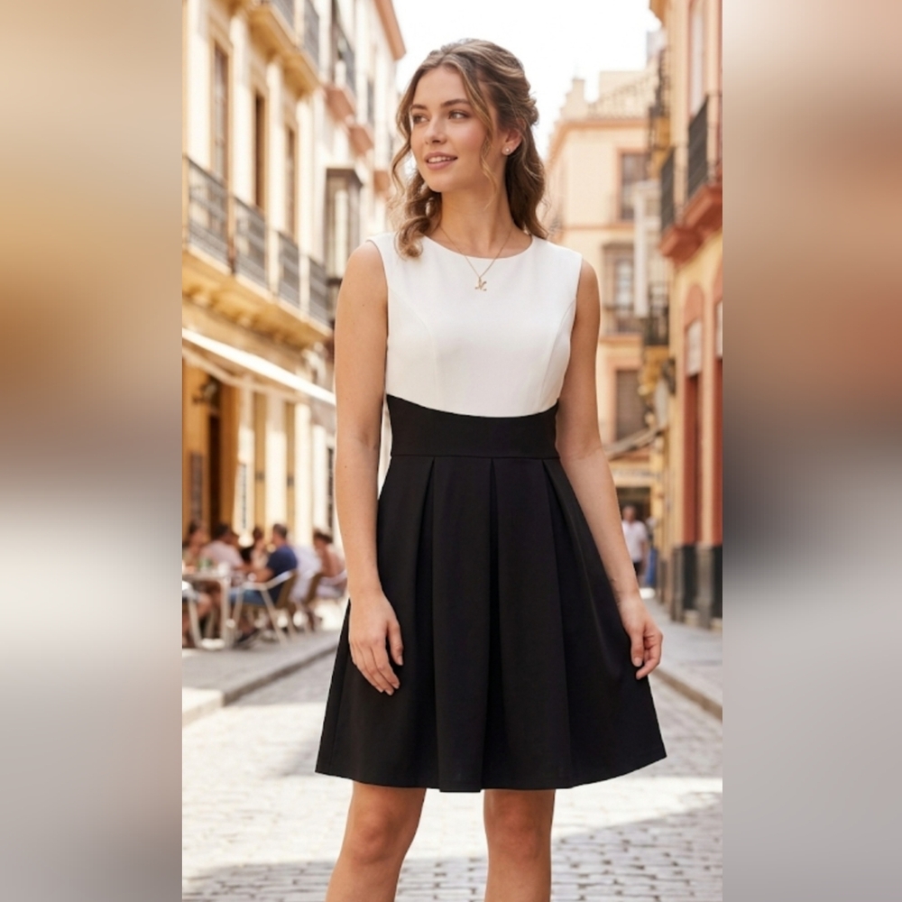 dressbarn Two-Tone Black and White Skater Dress
